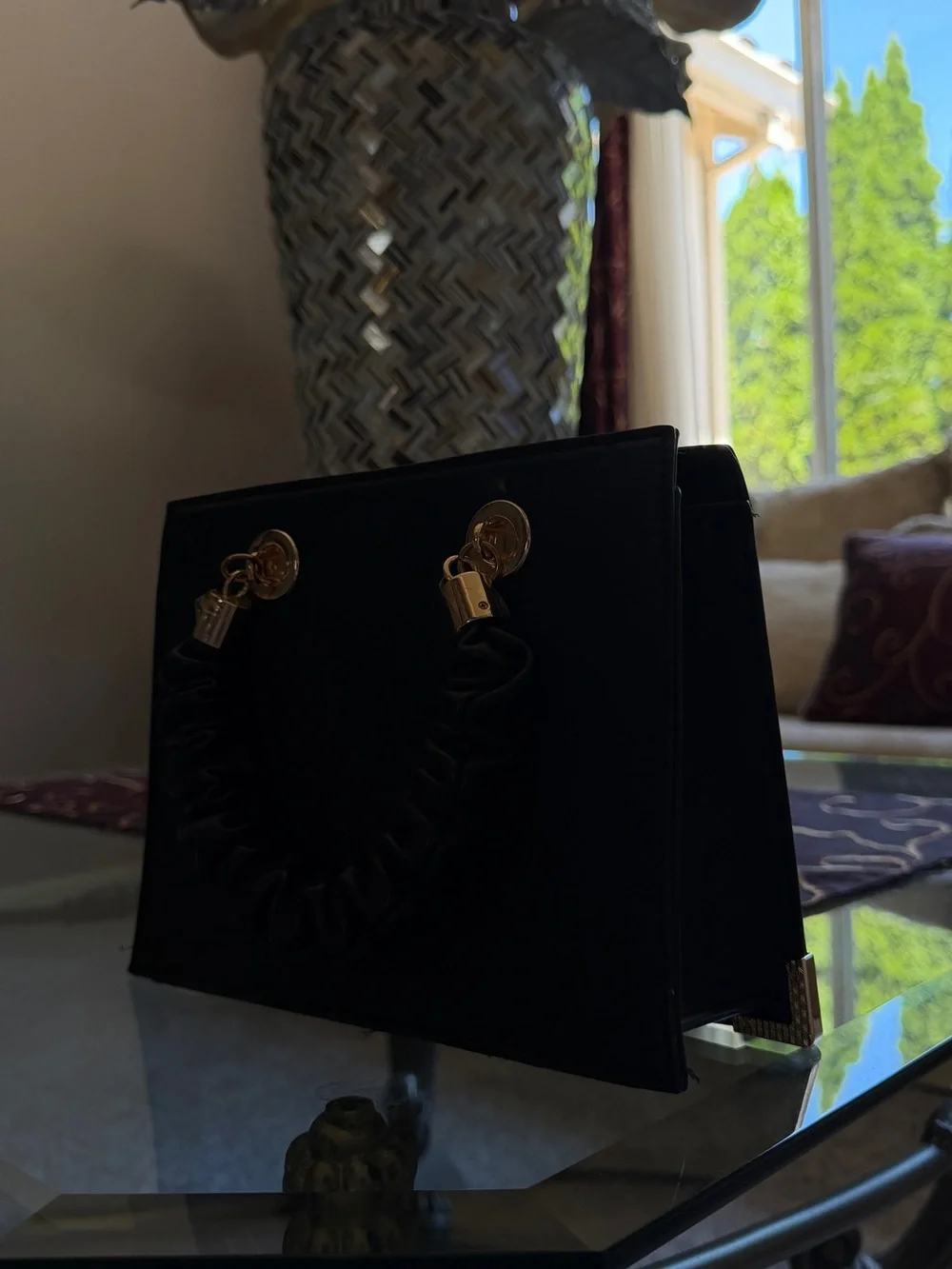 Aldo Handbag - Black Structured Top-Handle Bag with Gold Hardware